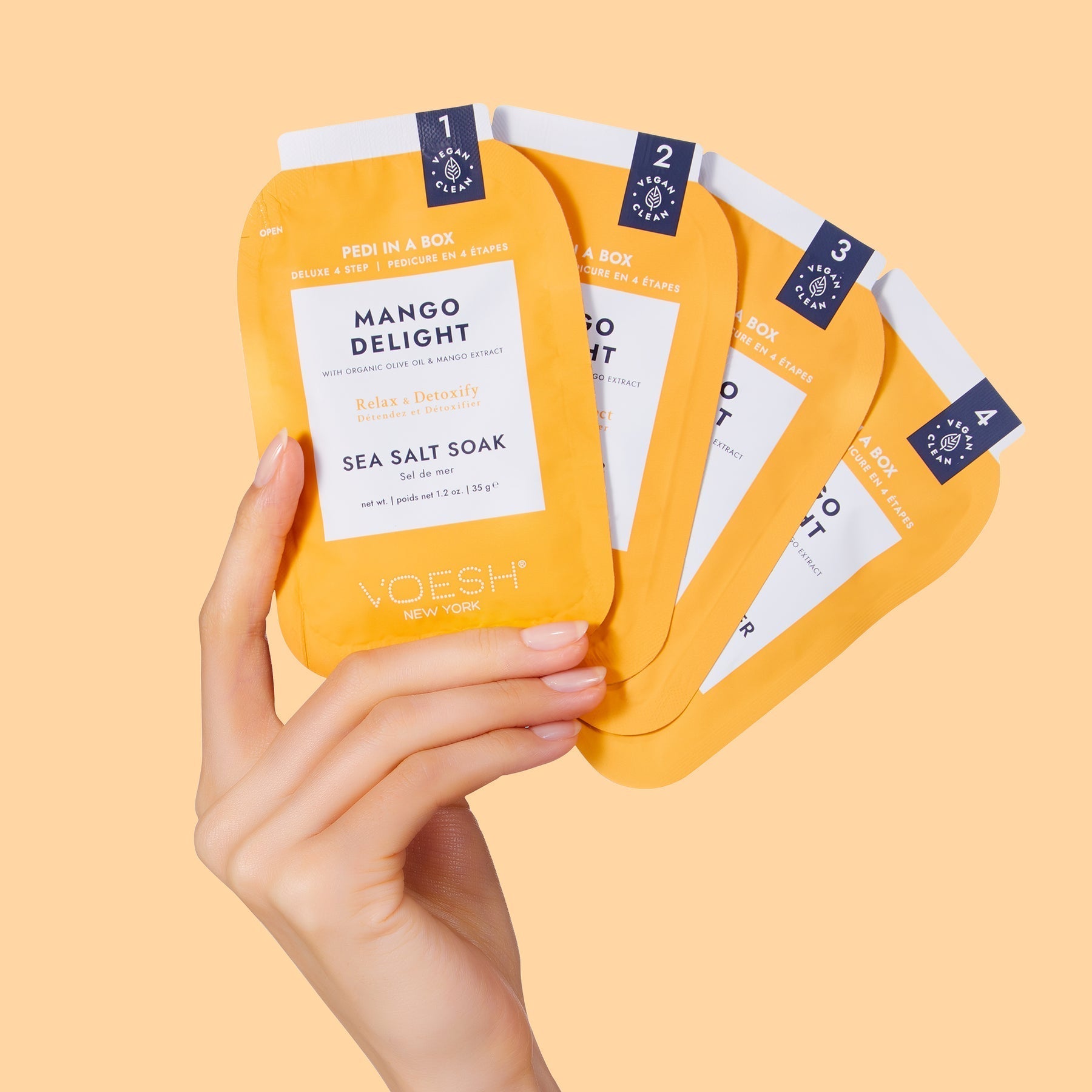 Voesh Pedi in Box - 4-Step - Mango Delight - Single (1Pc) Box Case (50Pcs)